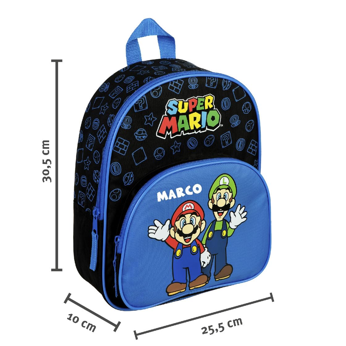 Mochila de guardería Super Mario con fiambrera y botella, estuche personalizado con nombre, juego de mochila infantil, fiambrera y vaso, estuche azul real