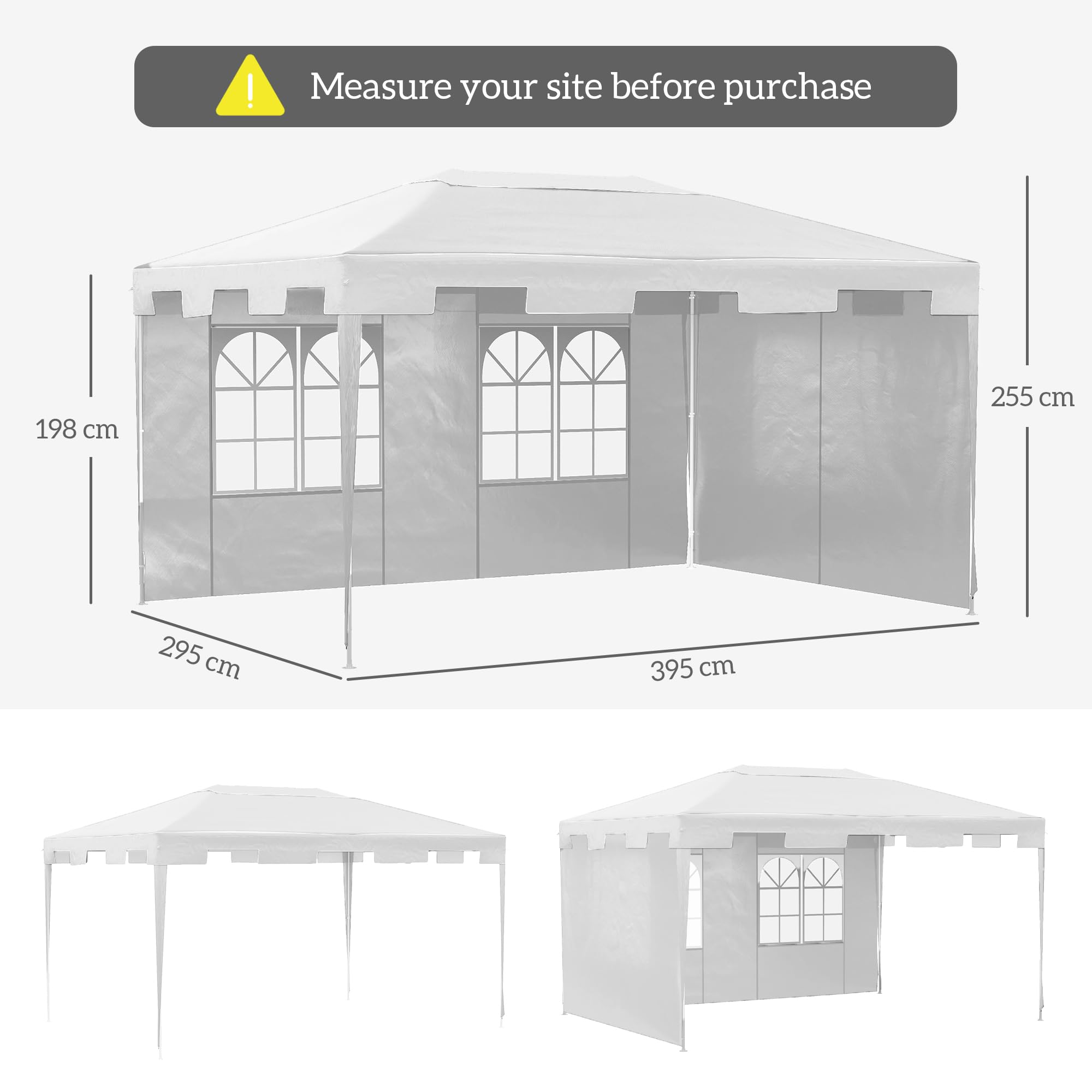 Outsunny Tonnelle de jardin 3 x 4 m avec 2 parois latérales pour terrasse, cour extérieure – Blanc