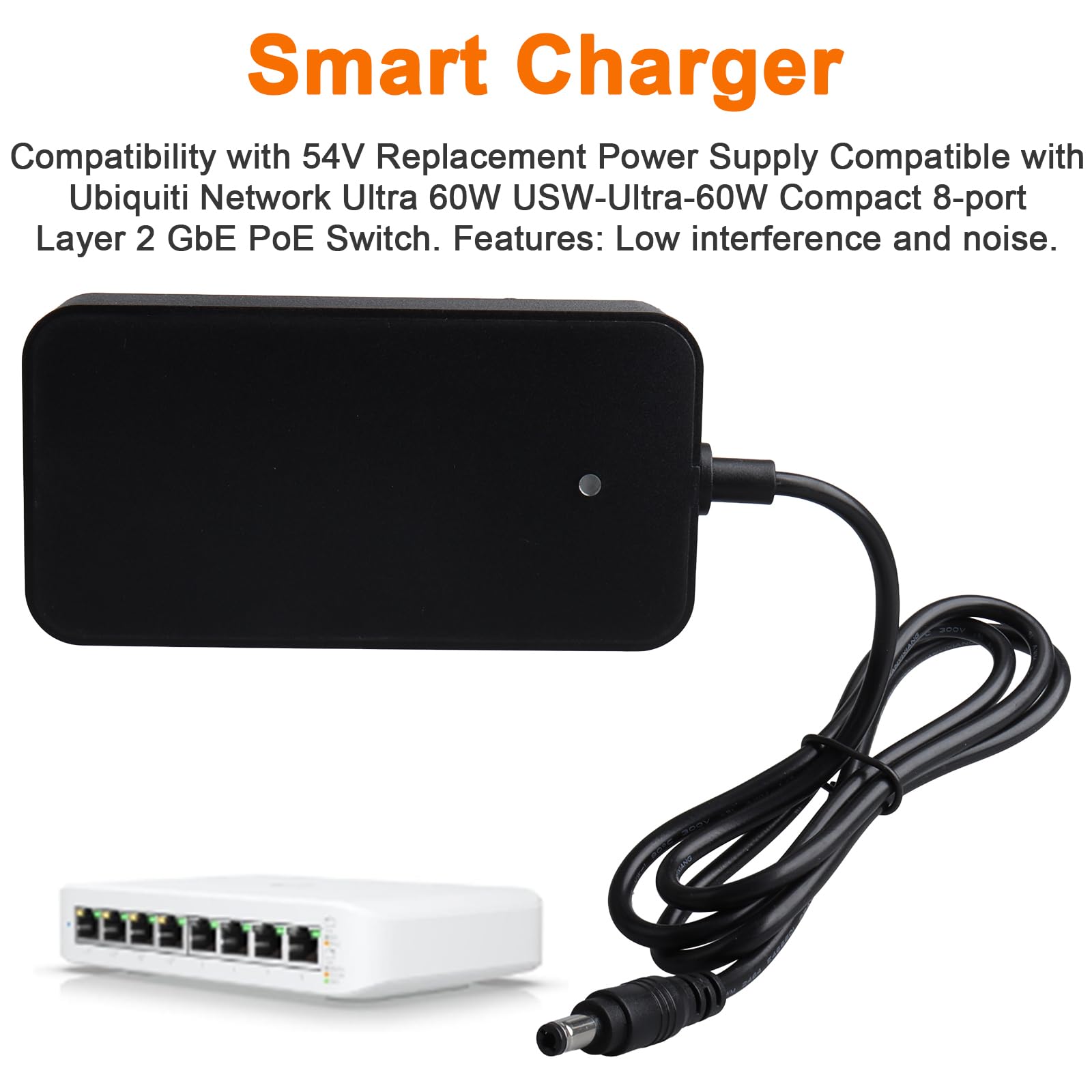 Alimentation 54 V 1,1 A Compatible avec Le Commutateur PoE Gigabit Ethernet Compact 8 Ports de Couche 2 Ubiquiti Networks Ultra 60W USW-Ultra-60W USW-Lite-8-PoE (NY-PW0L2-05401100)