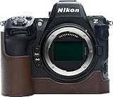 BMAOLLONGB Z8 Kameratasche, handgefertigt, echtes Leder, halbe Kameratasche für Nikon-Z8-Kamera, Öffnung unten + Handschlaufe, Kaffeebraun