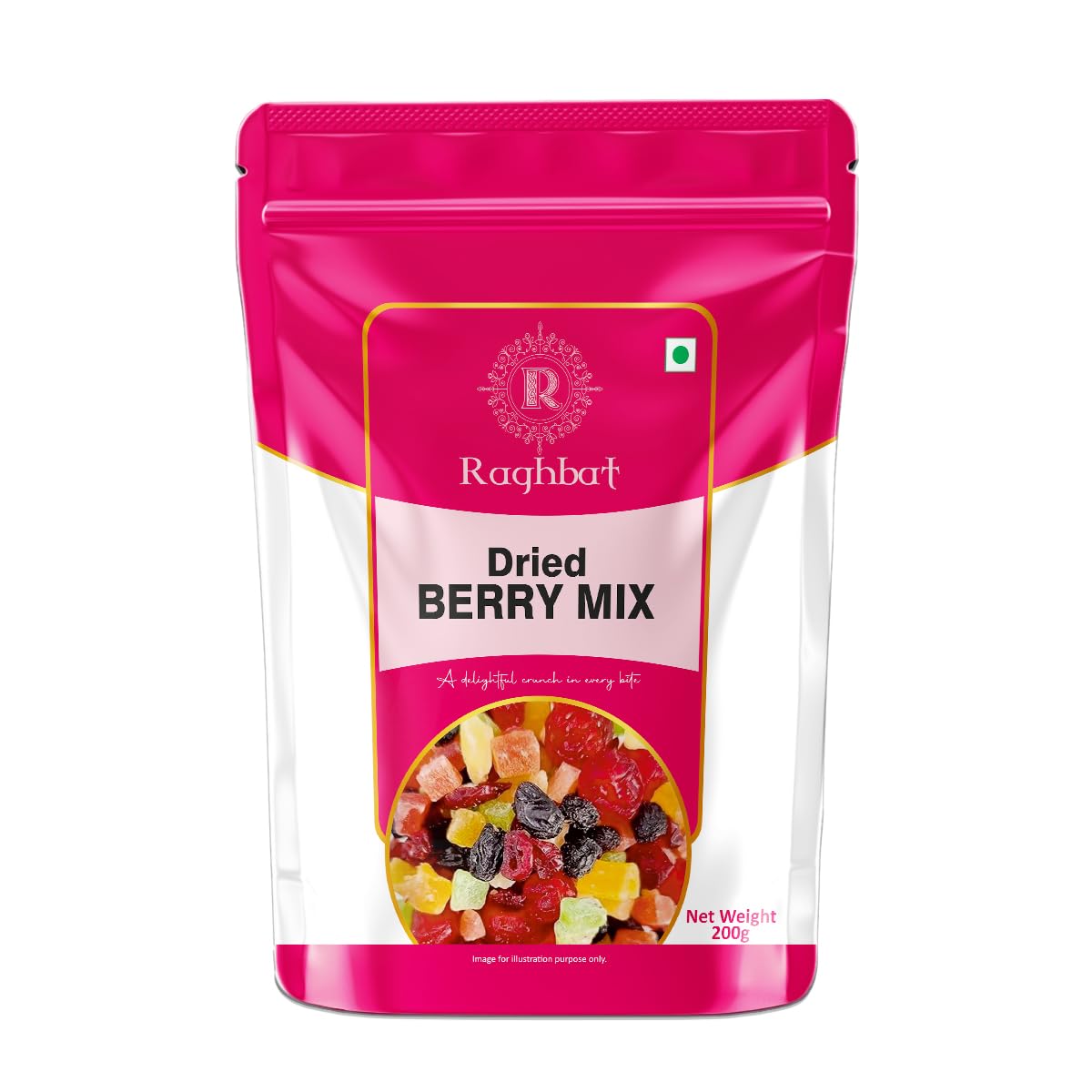 Ragbhat 8 Berries Mix 200g | Premium Dried Berries Without Sugar | Cranberry, Blueberry, Strawberry, Black Raisins, Pineapple, Papaya, Kiwi & Mango | Healthy Dry Fruit Snack