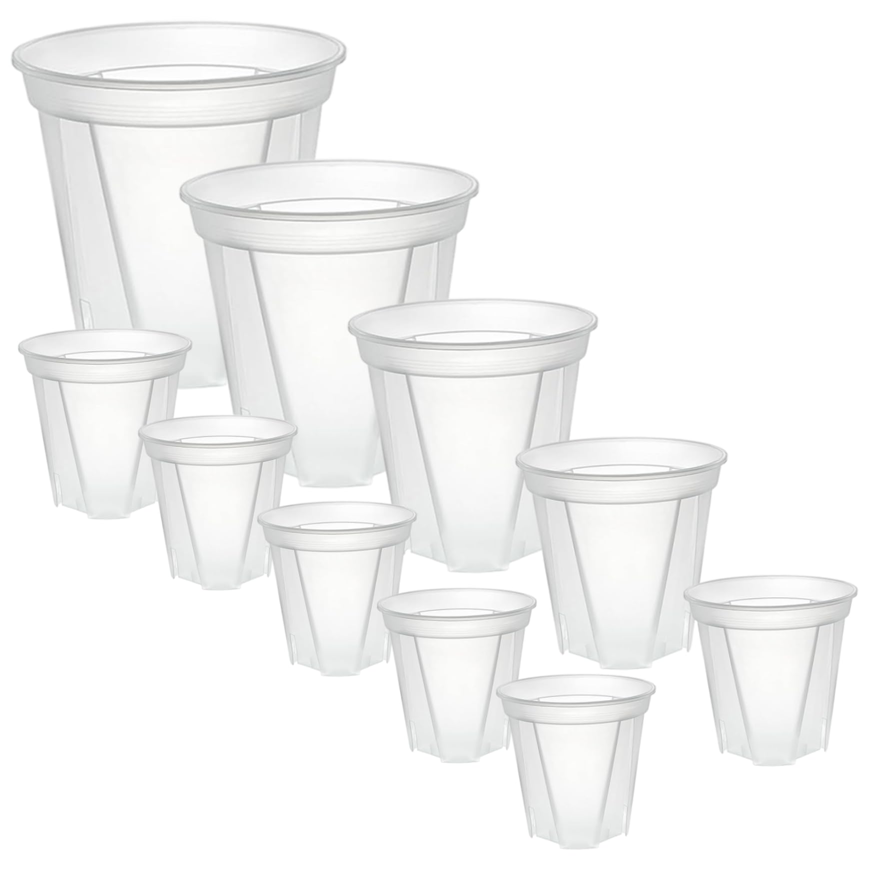 Hbbgdiy 10Pcs Clear Nursery Pots with Drainage Plastic Orchid Pots in 6 Sizes Transparent Planters for Indoor Outdoor Plants Seedlings Succulents Repotting