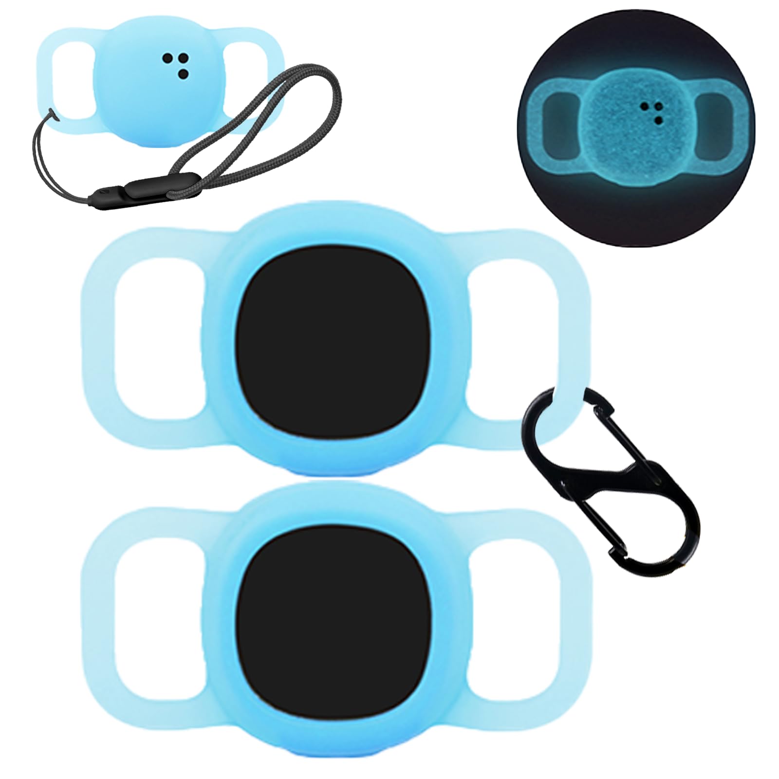 2pack Case for Tile by Life360 Sticker(2024),NOUKAJU Small Bluetooth Tracker Silicone Protective Cover(with Carabiner + Lanyard) Drop-Proof,Protective Case for Tile Sticker 2024 Glow at Night(Blue)