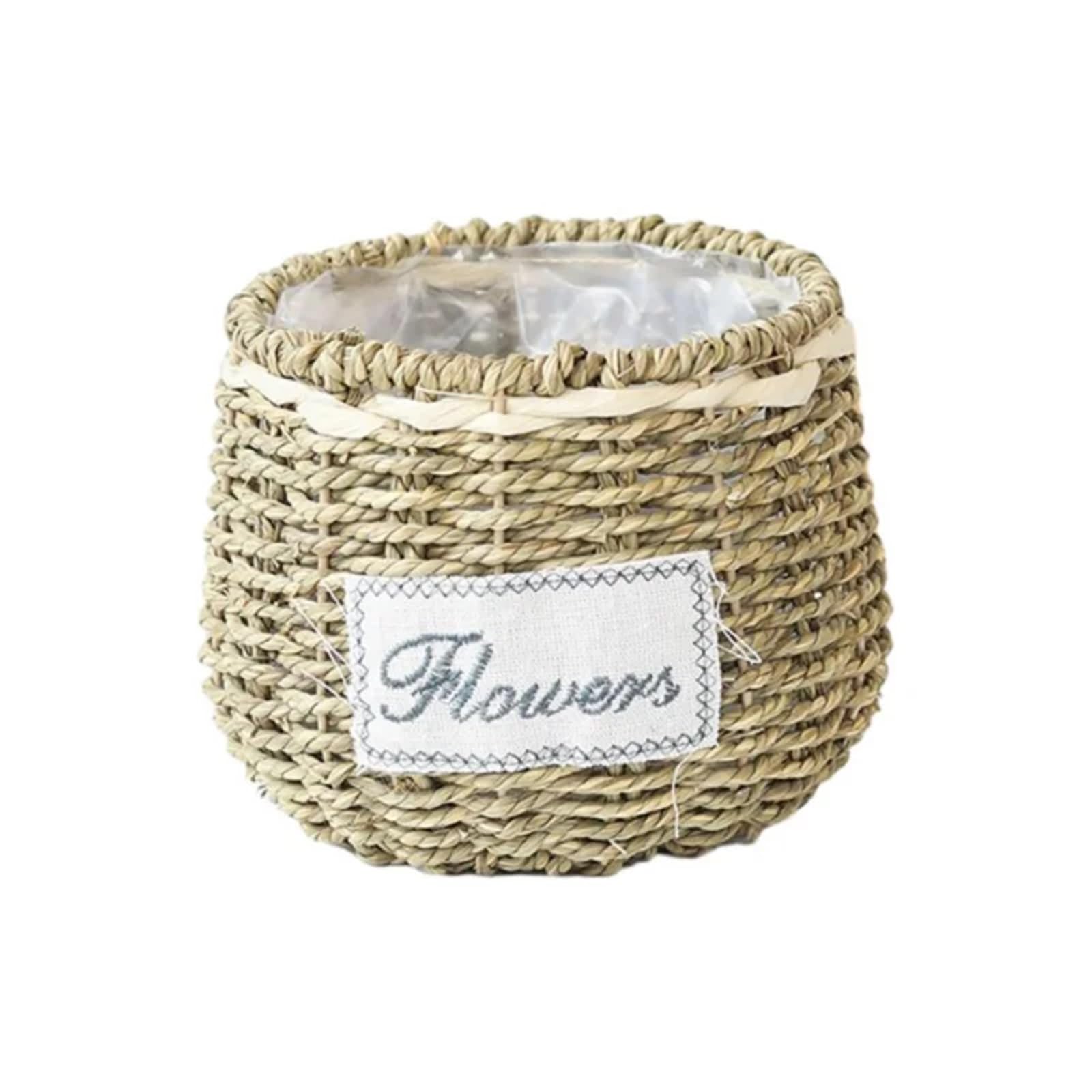 DUNSBY Woven Planter 3PCS Round Woven Seagrass Storage Basket Wicker Planter With Plastic Liner Rattan Flower For Home Wedding Garden Decor(BB)