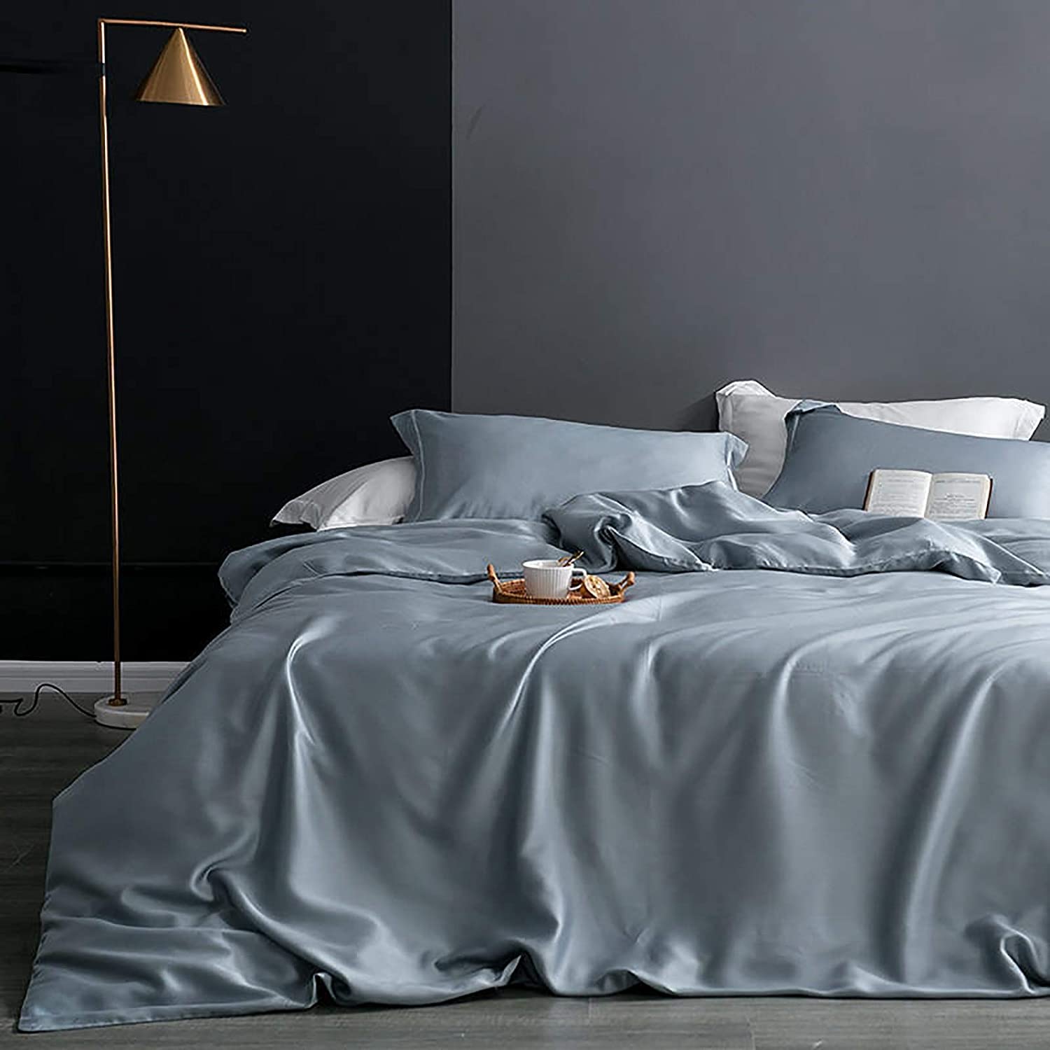 MGEMJMJ Solid Color High Thread Count Sateen Silky Comforter Cover,Egyptian Cotton Duvet Cover,Soft Tencel Quilt Cover Breathable Bedding(Size:200x230cm(79x91inch),Color:Gray)