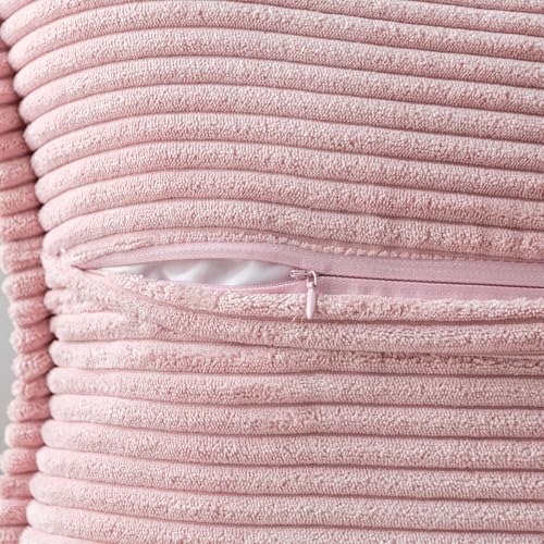 Image of MIULEE Spring Decorative Throw Pillow Covers for Couch Bed Livingroom 20x20 Inch Set of 2 Pink Boho Accent Throw Pllows Broadside Striped Patchwork Soft Corduroy Pillowcases Valentine Decor