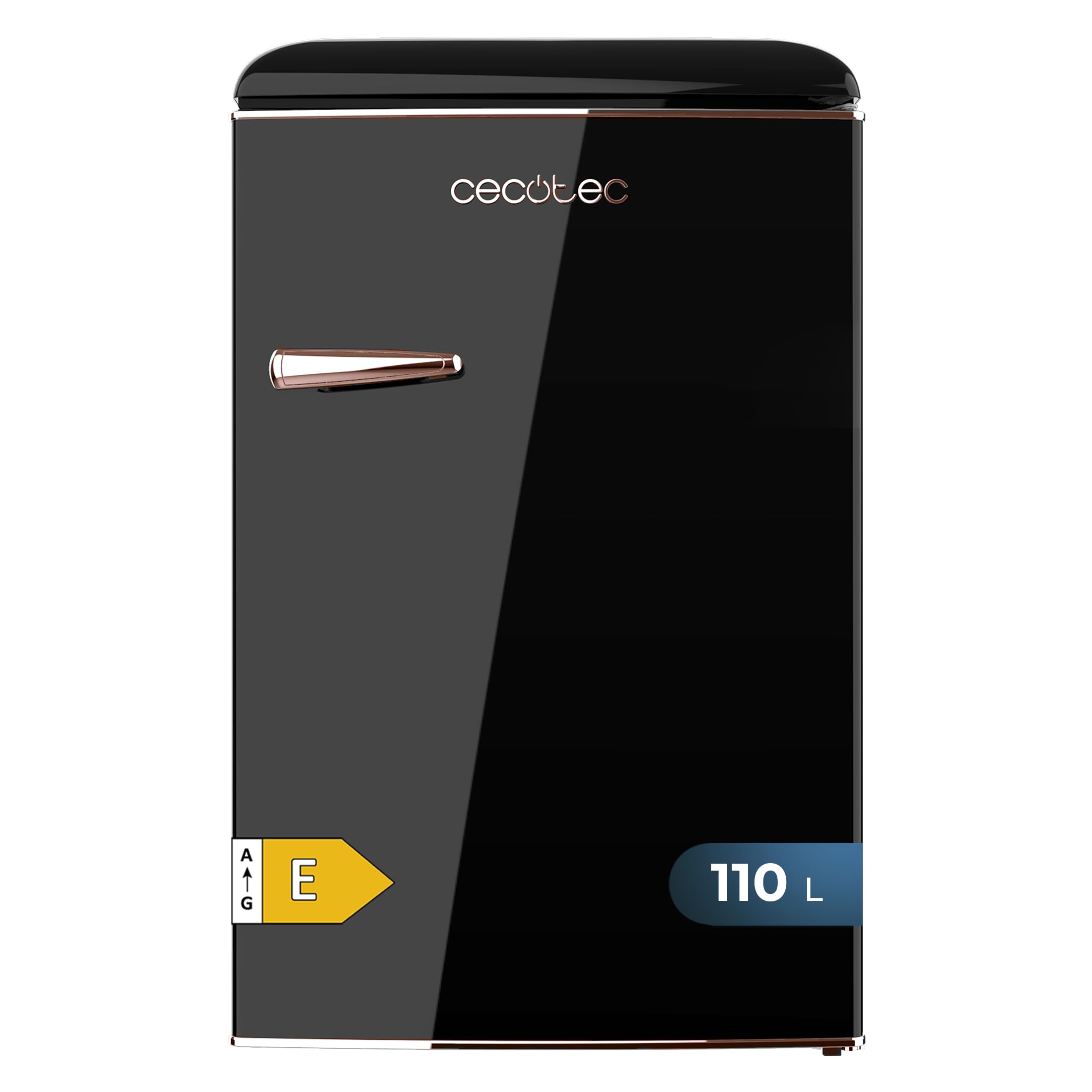 Cecotec Mini Nevera Retro 1 Puerta - 110 L Bolero CoolMarket TT Origin 110 Black E. Mini Frigorífico, ICEBOX, Luz Interior, Tirador Cromado, Bandejas Cristal, Abridor Botellines, Estilo Vintage Negro
