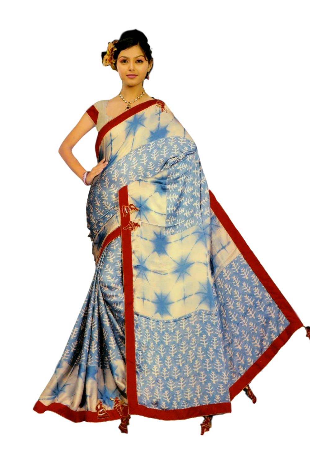 MelissaWomen's Shibori Silk Saree (S_1_Multi-Color_Freesize)