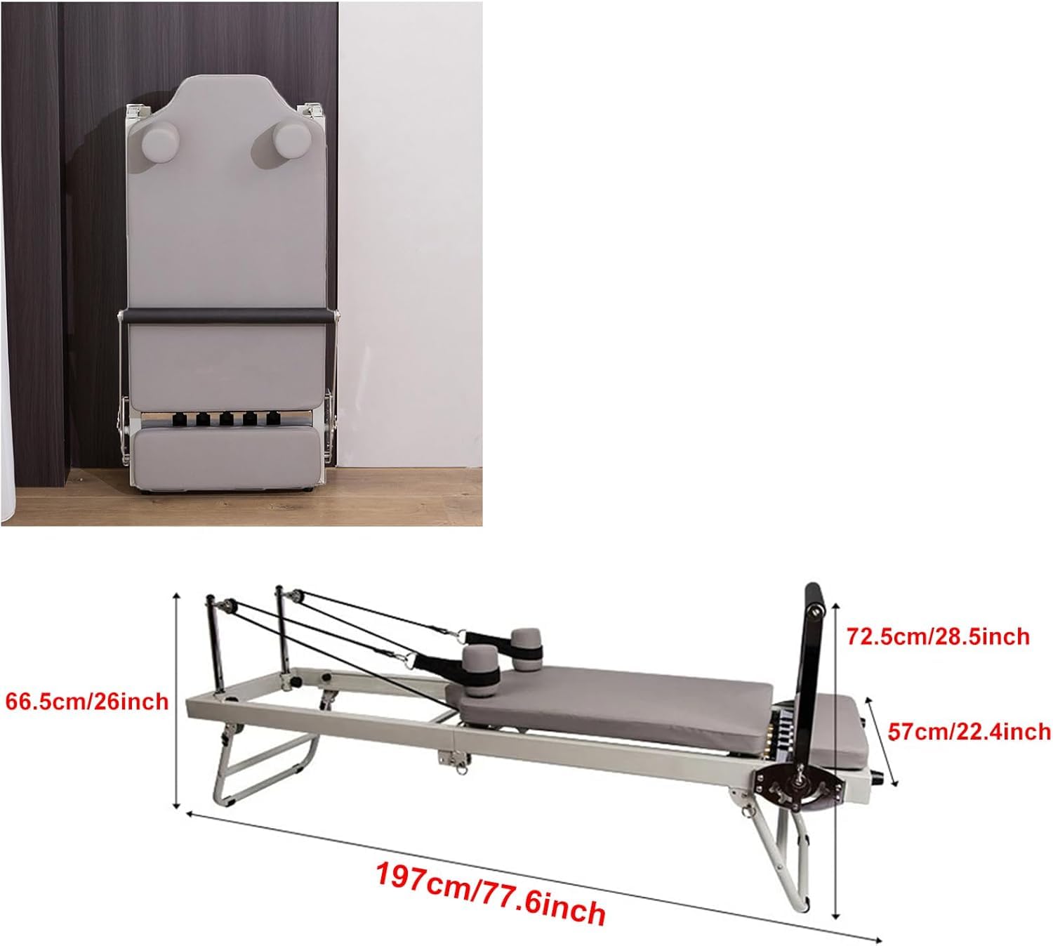 Macchina Pieghevole per Pilates Reformer da Home Studio, Rimbalzista Cardio Fitness per Sistema di Allenamento A Casa Pilates, Macchina per Allenamento Pilates Reformer per Palest, Black, Latex Tube