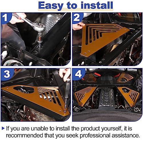 Image of Daeiclru Engine Bay Panel Cover Compatible with Chevrolet Corvette C8 2020-2023, Aluminium Engine Protector Splash Shield, Left Right Engine Case Guards (Yellow)