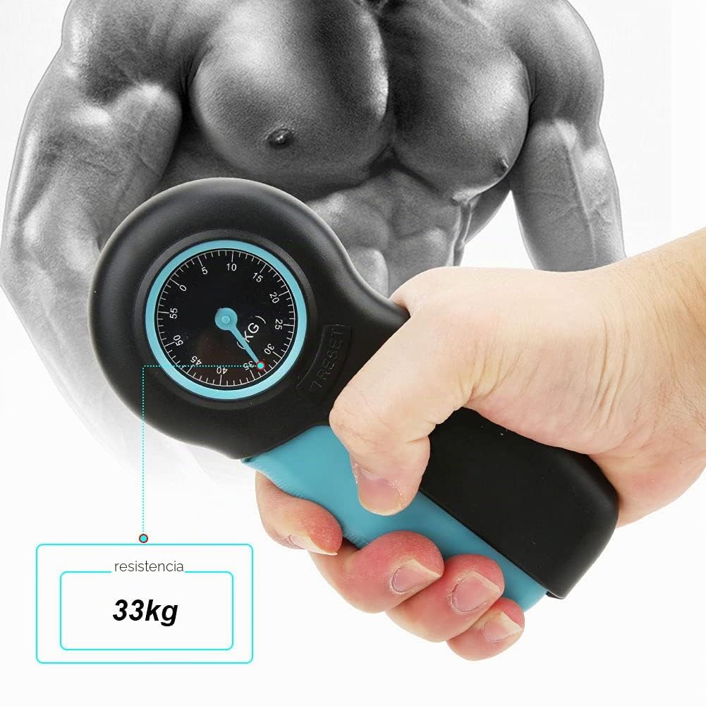 BuyWeek Dinamómetro de Mano, 1-60 KG Dinamómetro de Agarre de ABS Digital Entrenador de Fuerza de Agarre con Pantalla (Azul negro)