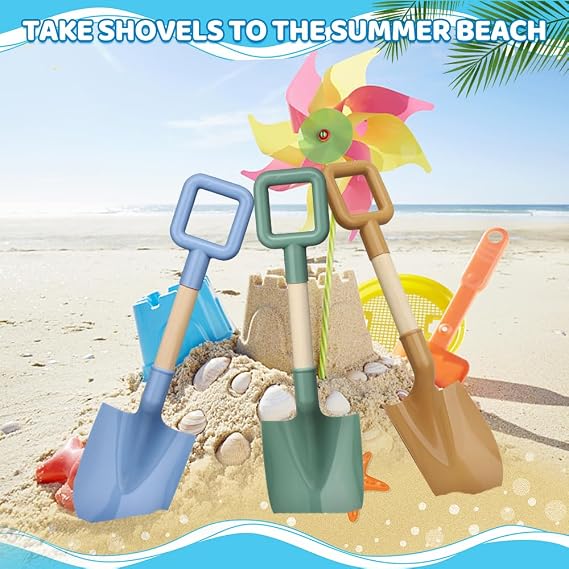 Kids Beach Sand Shovels, 16inch/40cm Sand Shovels for Garden, Large Beach Snow Spade Scoop for Kids Toddlers, Long Handle Plastic Wooden Shovel for Shoveling Digging Snowing (3PCS)