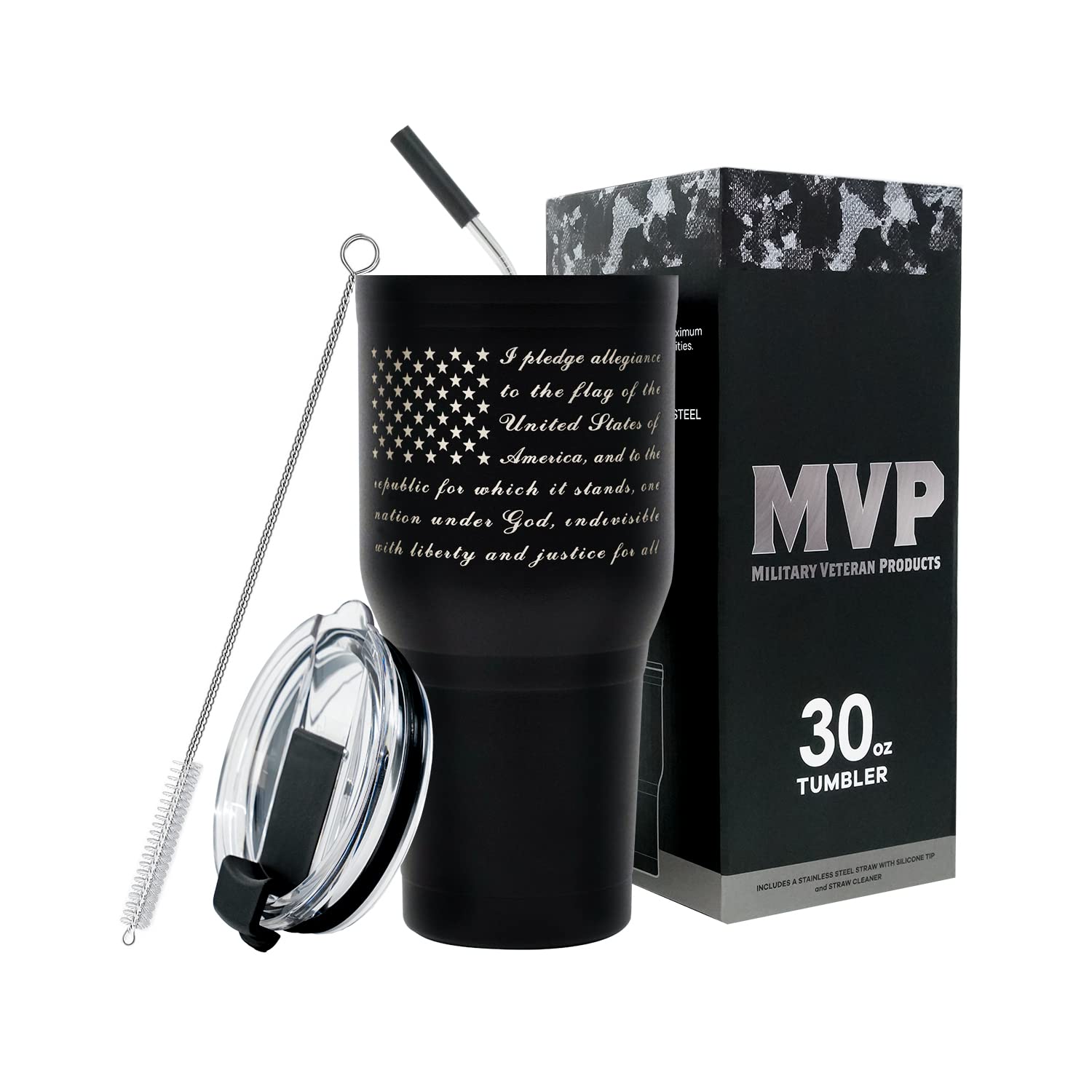 Military Gift Shop30oz Pledge of Allegiance Double Wall Vacuum Insulated Stainless Steel American Flag Tumbler Travel Mug