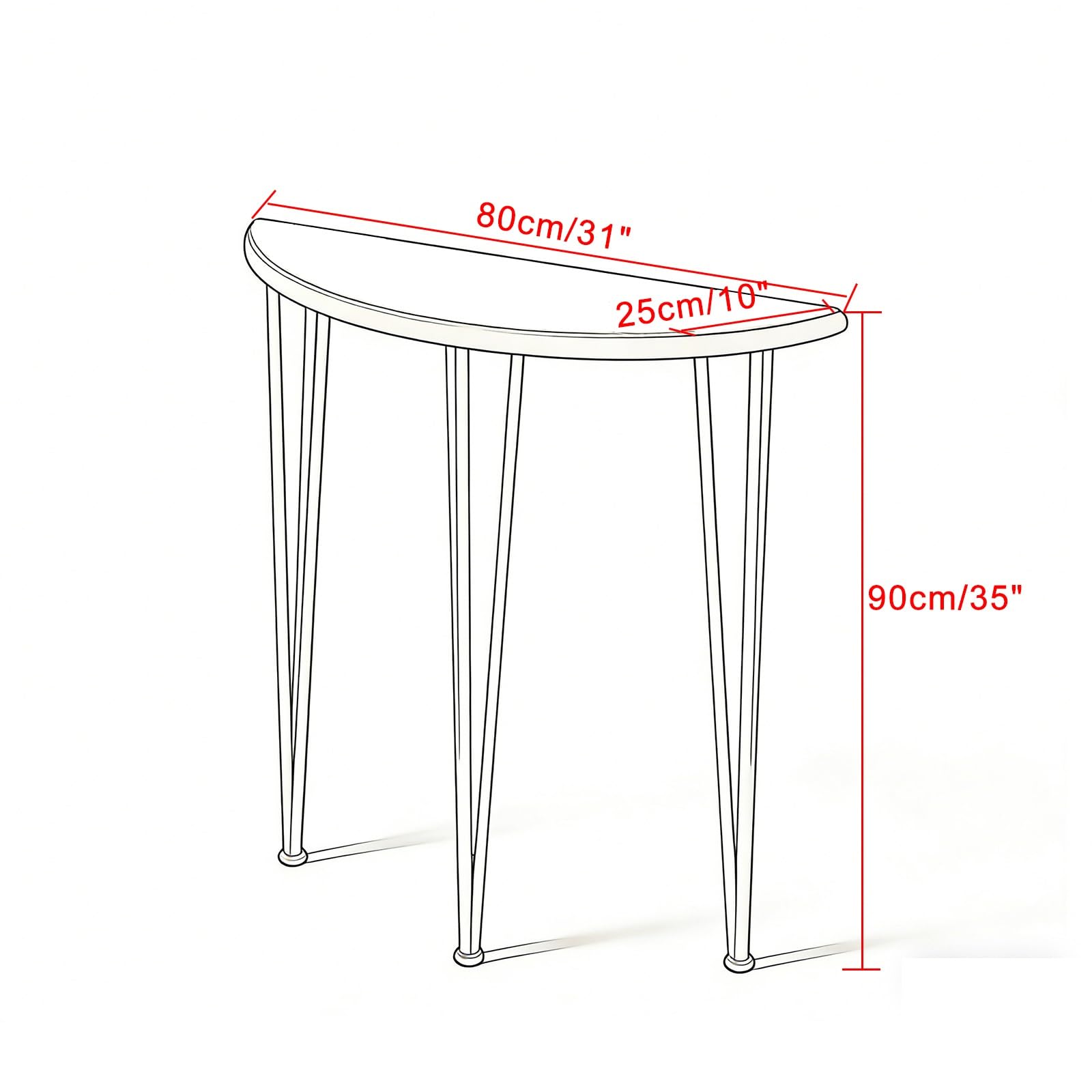 HalfMoon - Console moderna salvaspazio per ingresso, con gambe in metallo, elegante accento per corridoio, soggiorno, atrio e dietro il divano (bianco, 80 x 25 x 90 cm)