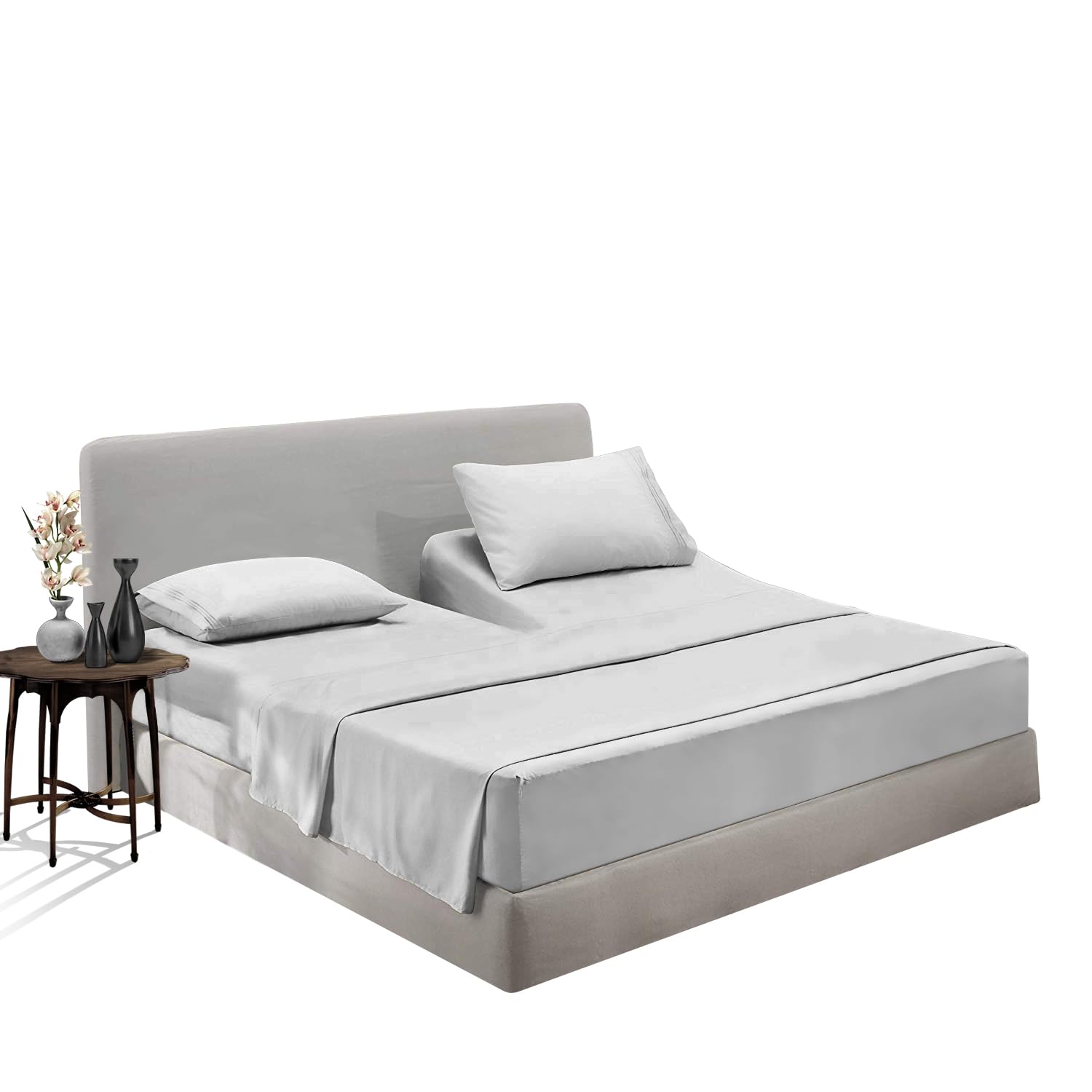 SGI bedding36" King Split Top Flex Head Sheet 100% Egyptian Cotton Sheet Set 1000 Thread Count Flex Top Sheet for Adjustable Bed 4Pc Sheet Set 18" Deep Pocket for Sleep Number Bed - Light Grey