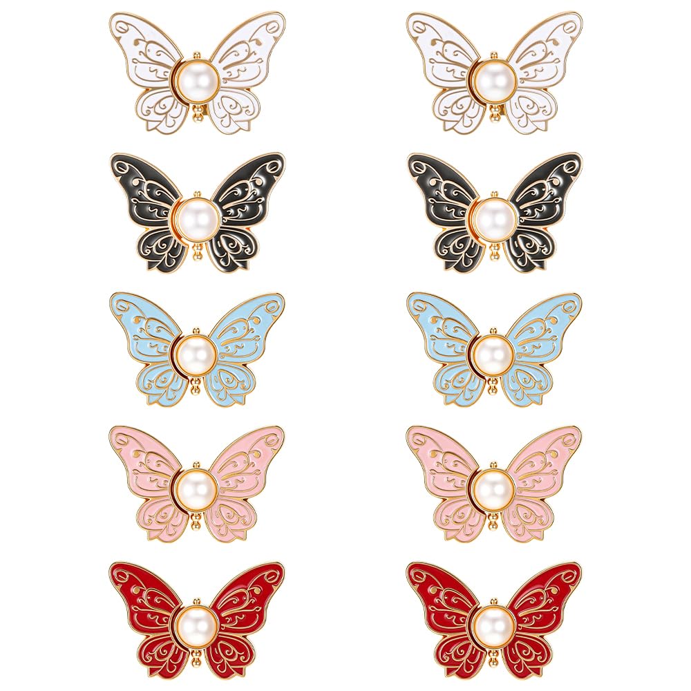TRKETK 10 Pcs Butterfly Jean Tightening Clips Decorative Detachable Butterfly Clips Adjustable Waists Buckle No Sewing Reusable for Loose Jeans Jackets Coats Shirts Dress (5 Colors)
