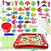 colmanda 56 Stück Angeln Spielzeug, Bade Spielzeug mit Aufblasbarer Fischteich und Faltbare Angelrute, Kinder Badewannenspielzeug, Wasserspiel Perfekt Lernspiel Geschenk für Kinder (Fisch)