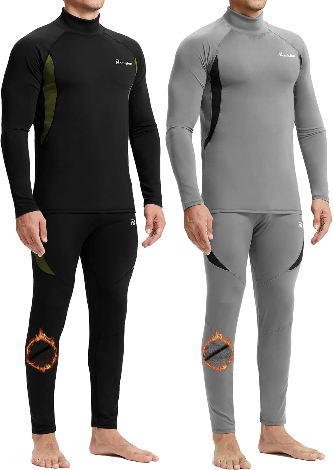 romision 2 Pack Thermal Underwear for Men Long Johns Fleece Lined Hunting Gear Bottom Top Set Base Layer Cold Weather XS-4XL