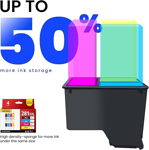 Miniatura 4 de Super High Yeild CLI-281 XXL, 4 colores de repuesto para cartuchos de tinta Canon 280 281 XL para usar con Canon TR8520 TR7520 TR8620 TS9120 TS6320