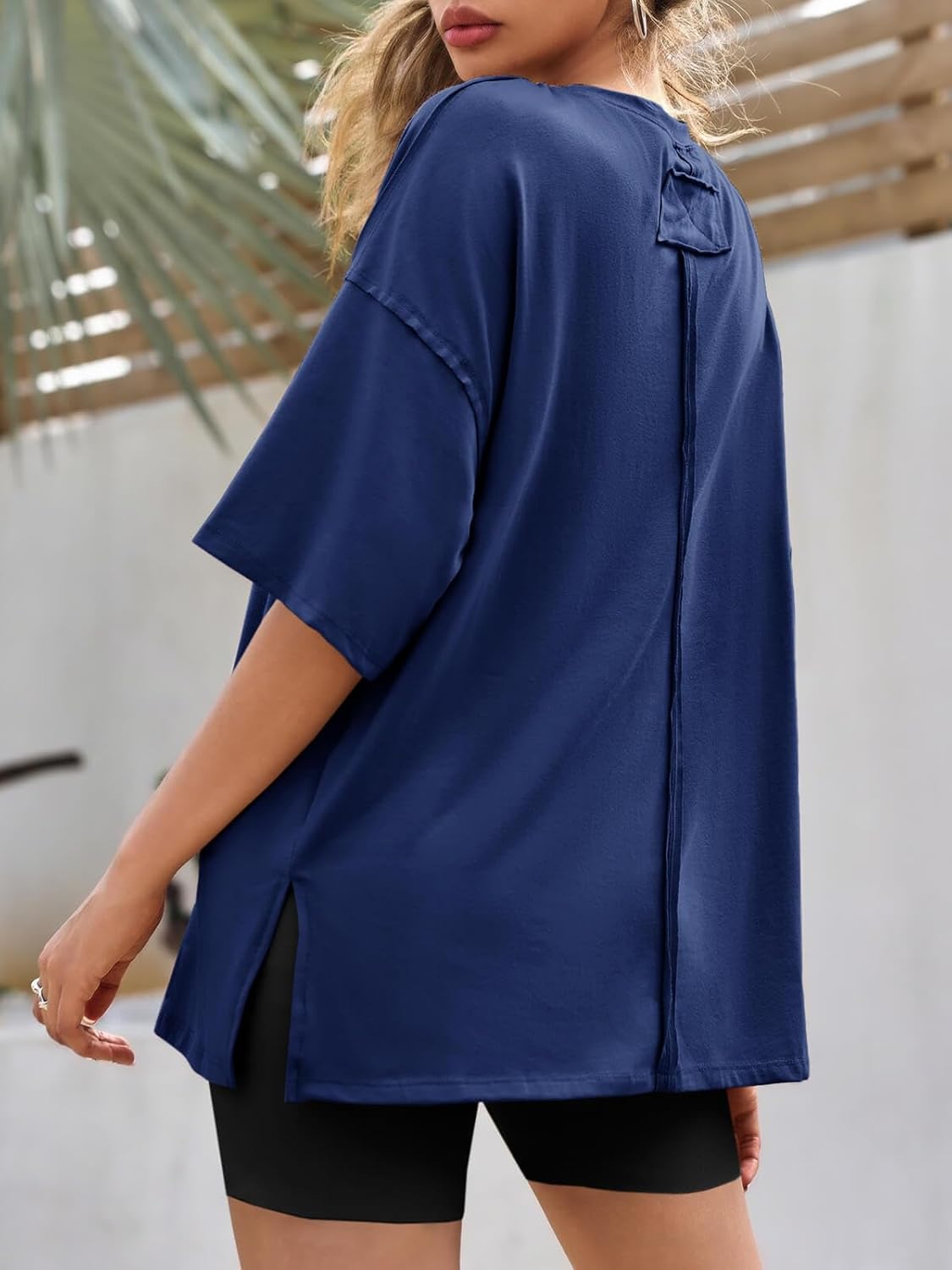 Tankaneo Womens Oversized Tshirts Summer Casual Short Sleeve Crew Neck T Shirt Loose Fit Side Slit Tee Tops - Image 6