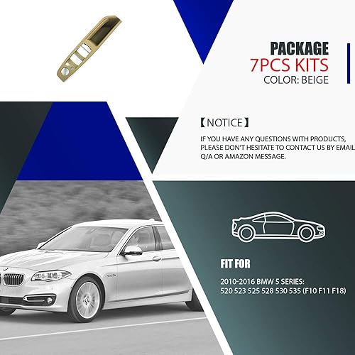 Miniatura 6 de Panel de reposabrazos para interruptor de ventana, color beige, kit de cubierta de repuesto para BMW Serie 5 2010-2016 520 523 525 528 530