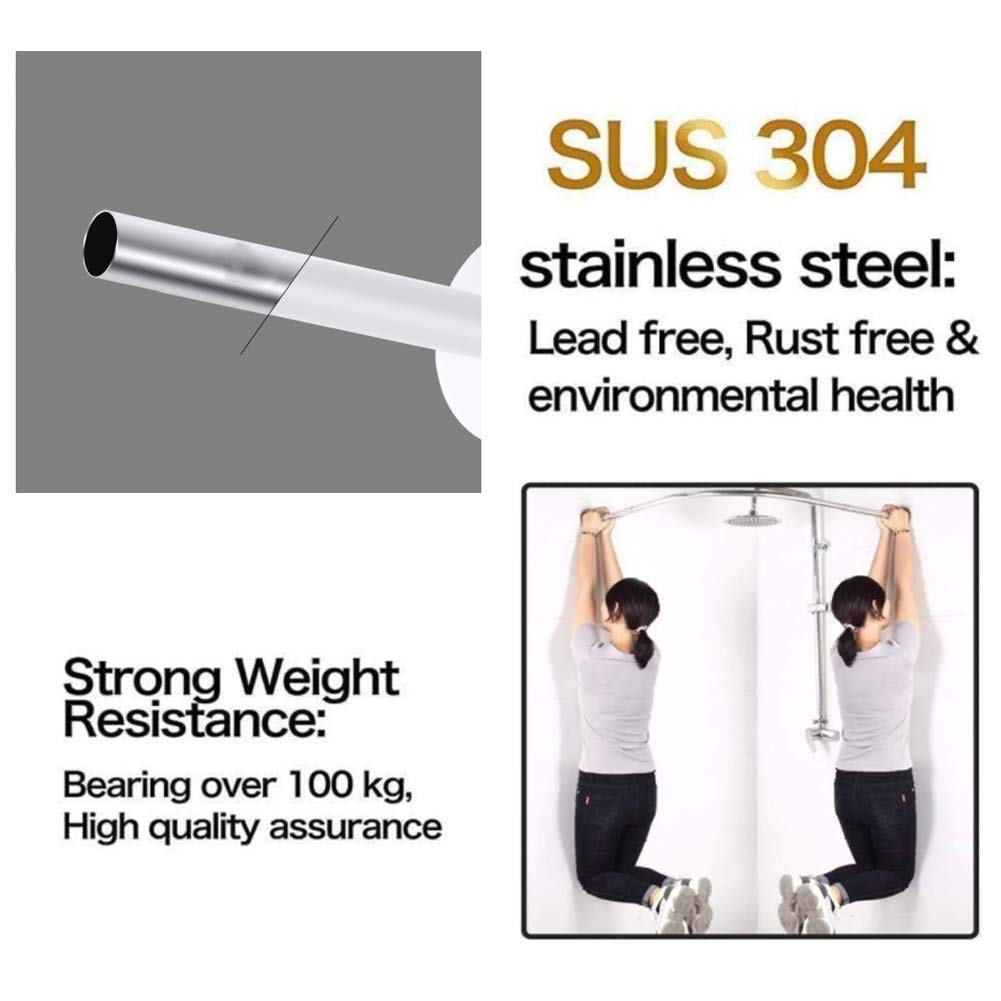 Barre de Douche Extensible et courbée à Tension, Finition Nickel brossé, en Forme de L, réglable et sans perçage, idéale pour Camping-Car, extérieur, Salle de Bain et Magasin de vêtements. D