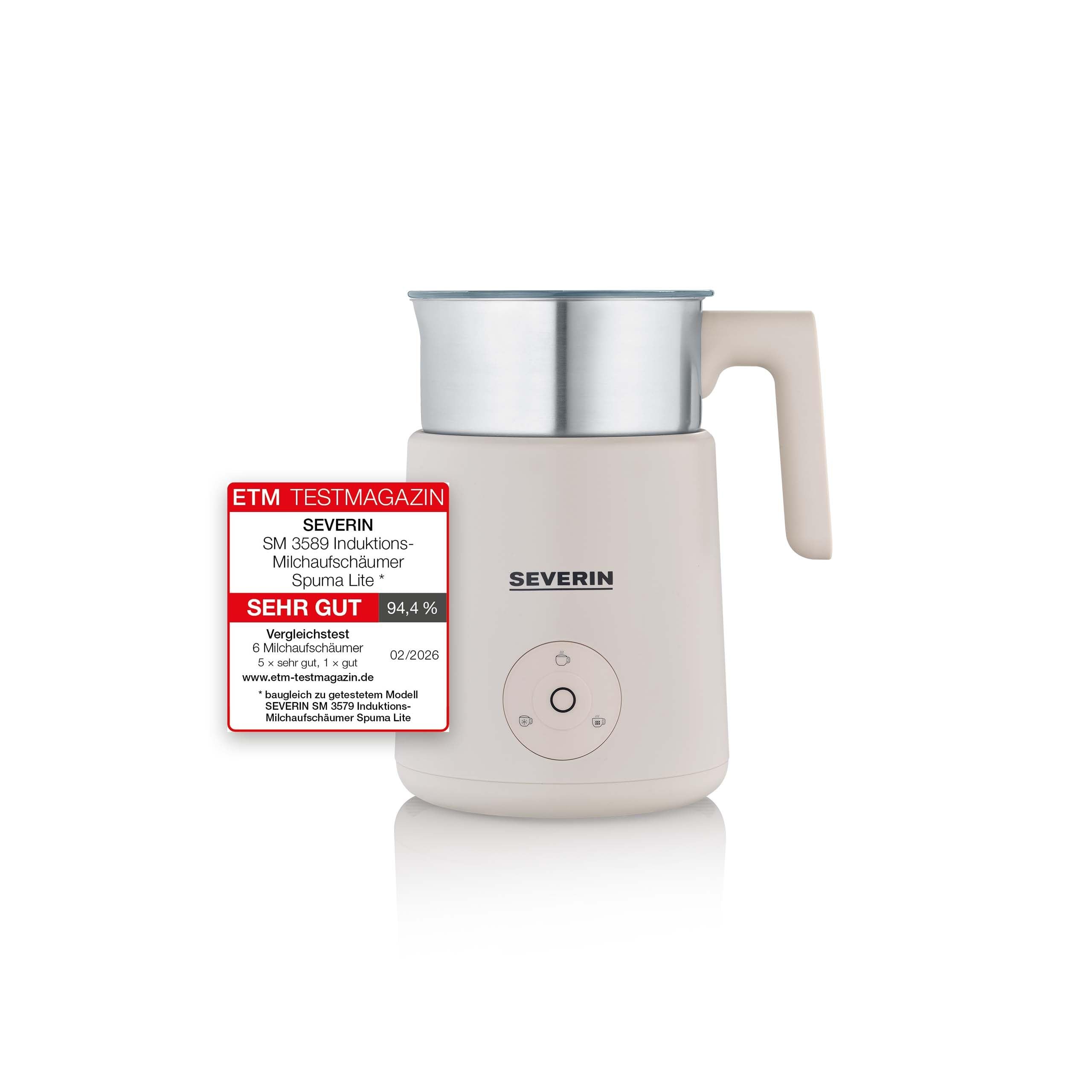 SEVERIN SM 3589 Induktions-Milchaufschäumer – Design beige, Edelstahlbehälter