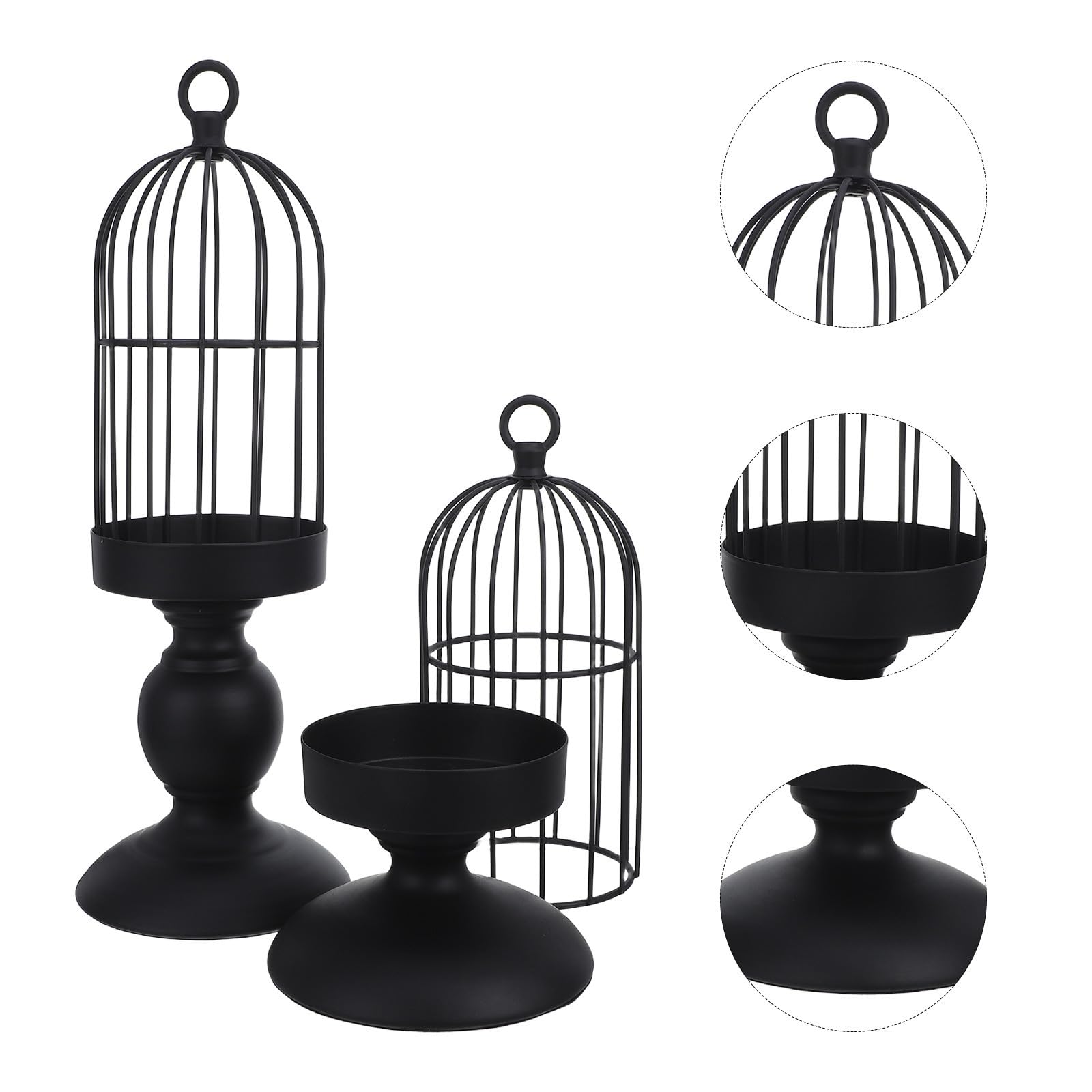 minkissy 2 Stück Vintage Vogelkäfig Kerzenhalter aus Schwarzem Eisen für Stabkerzen mit Langlebiger Stabilität und Geringem Pflegeaufwand für Gemütliche Wohnraumdekoration