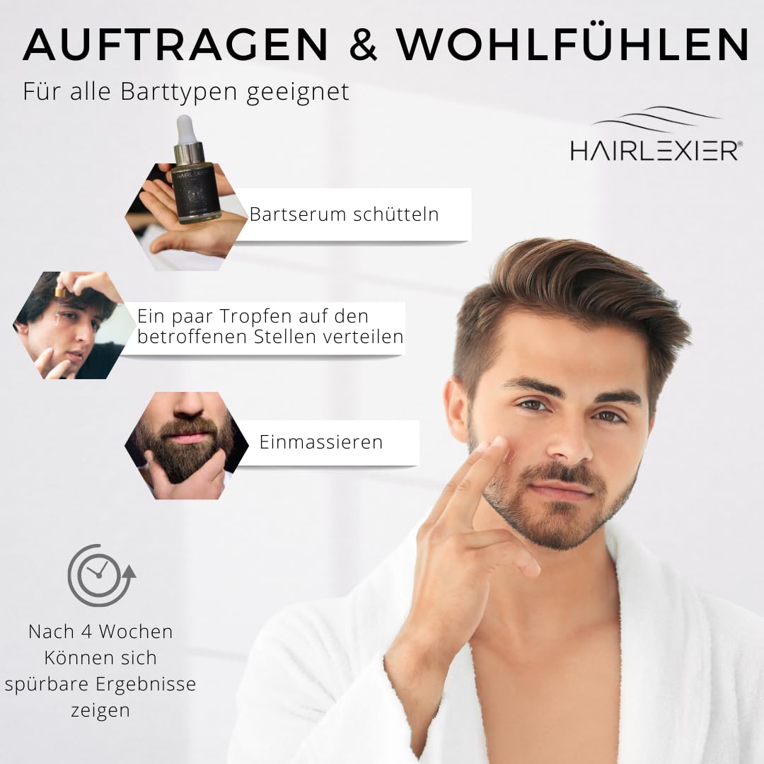 Bartserum • Natürliches WACHSTUMSELEXIER auf Öl basis für einen stärkeren, dichteren Bart - 12ML