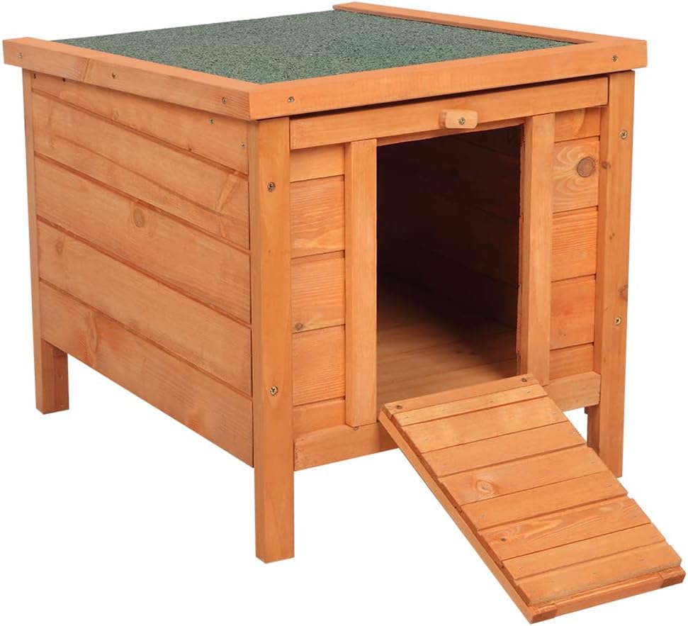 Cat House Outside, Weatherproof Wooden Bunny Rabbit Cat Hutch Outdoor Pet Cage Shelter Feral Cat House, Small Pet House and Habitats
