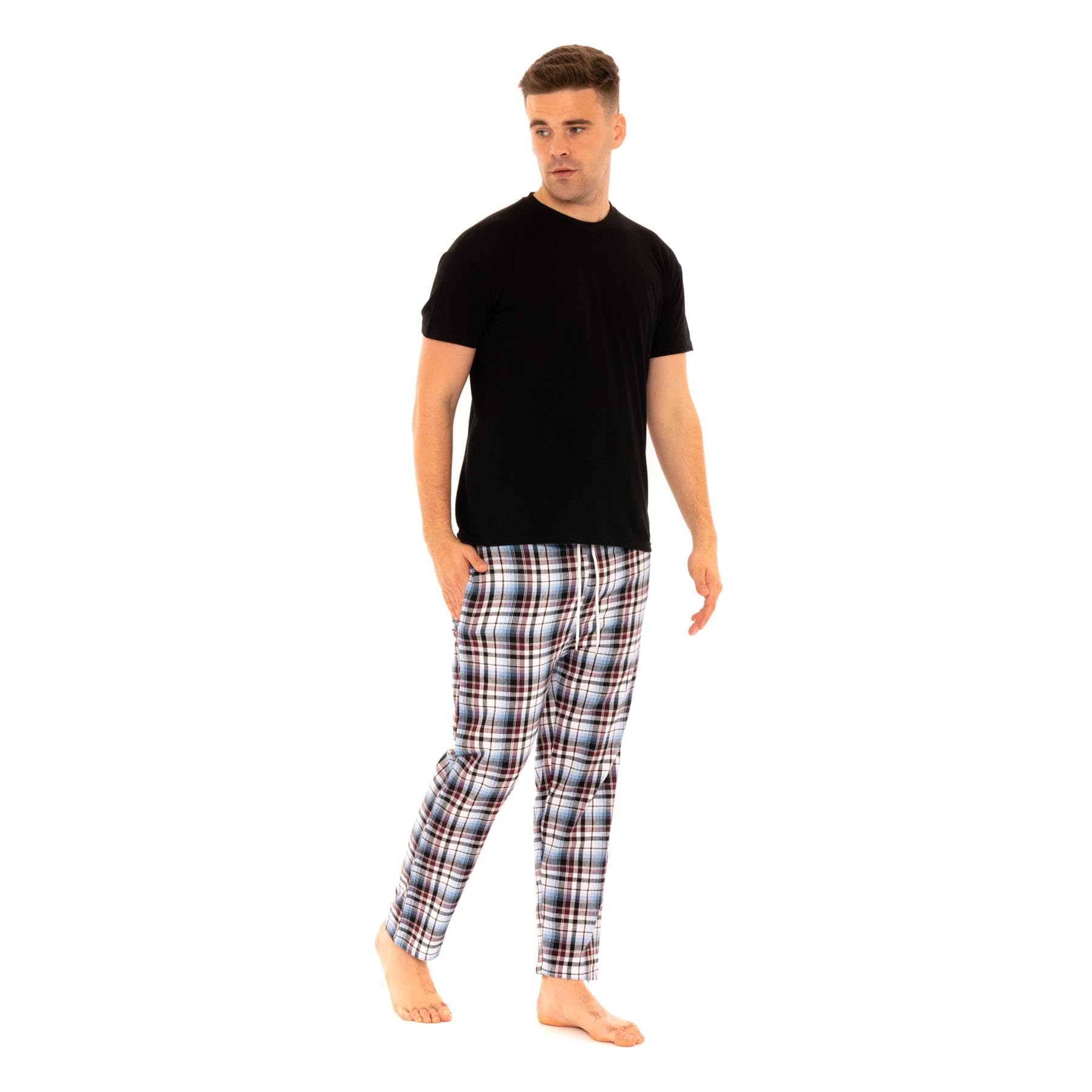 Style It Up Mens Woven Pyjamas 100% Cotton PJ Set Short Sleeve Crew Luxury Lounge Top Soft...