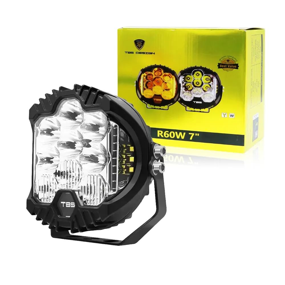 TBS DESIGN 7 Inch 60W LED Work Light Bar Side Shooter Off Road Driving Light Spot Flood Combo Driving Lamp IP67 Waterproof Fog Lights for Jeep Truck ATV SUV Car Boat Pack of 2 (7inches White)