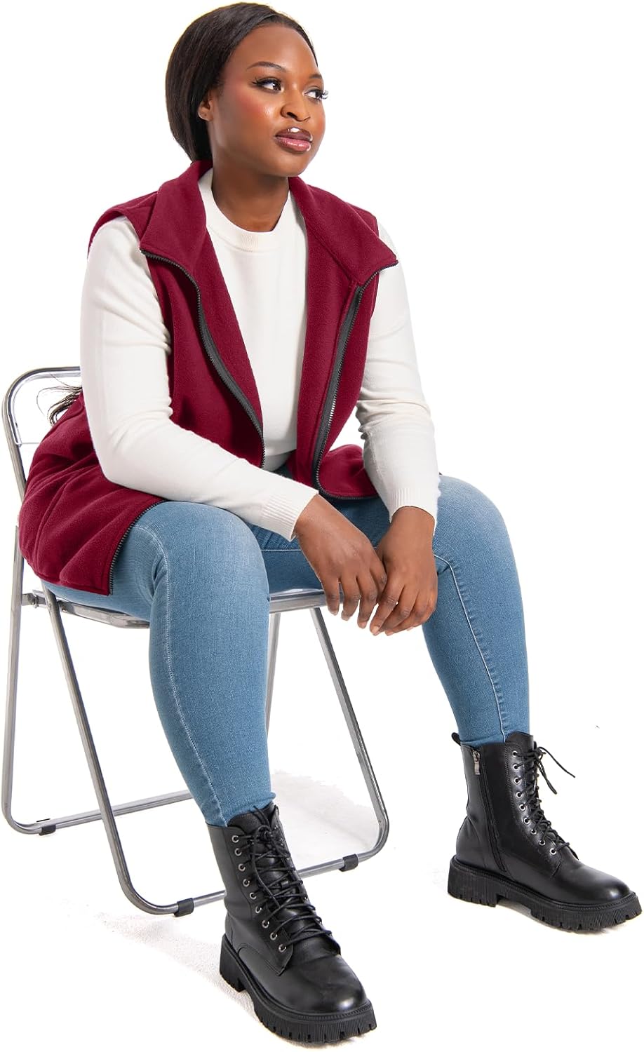 Plus Size Women's Fleece Vest, 1X-5X Outerwear Lightweight Sleeveless Zip Jackets(Exclusively for Plus Size) - Image 4