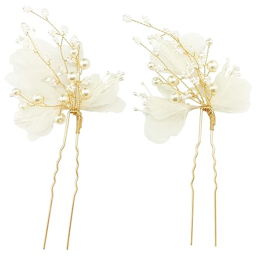 Miniatura 4 de PRETTYLIFE 2 horquillas para el pelo de novia, 2 piezas de flores blancas y perlas, accesorios de vid para mujeres, niñas y flores (blanco)