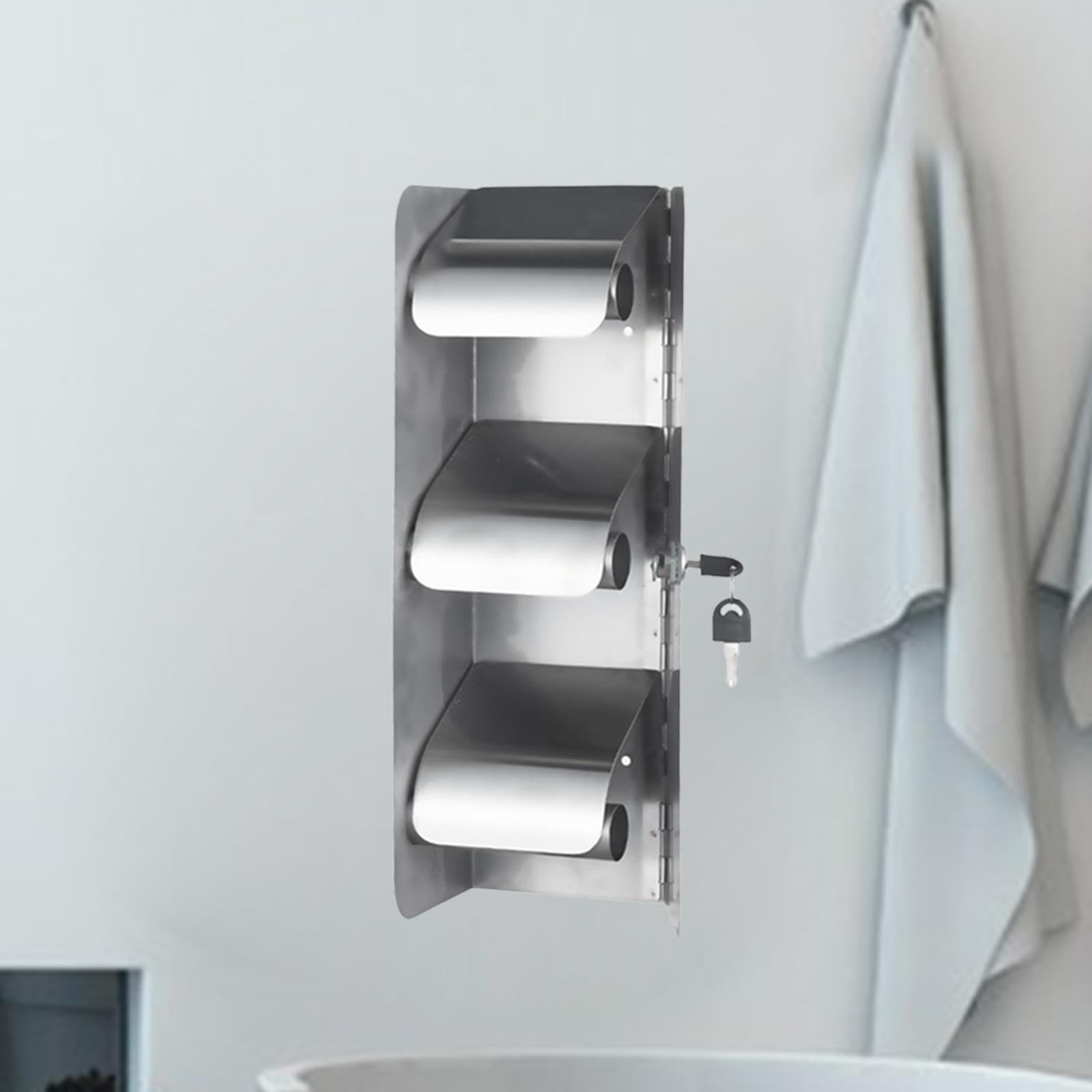 Porta Carta igienica Distributore di Carta igienica in Acciaio Inox Decor Organizer Bloccabile Contiene 3 Rotoli di Carta igienica, Argent