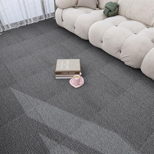 タイルカーペット 50x50cm 厚さ5mm 40枚セット 吸着式 フロアマット タイルマット 洗える 滑り止め 防音 撥水 床暖房対応 カット自由 ペット・子供・高齢者に優しい おしゃれ リビング・子供部屋・玄関に最適(ダークグレー)