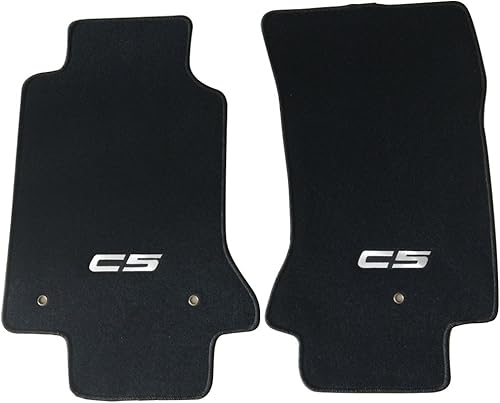 IKON MOTORSPORTS - Tapete de suelo compatible con Chevy Corvette 1997-2004, logotipo C5, ajuste de fábrica, nailon negro, 2 piezas, tapete para piso