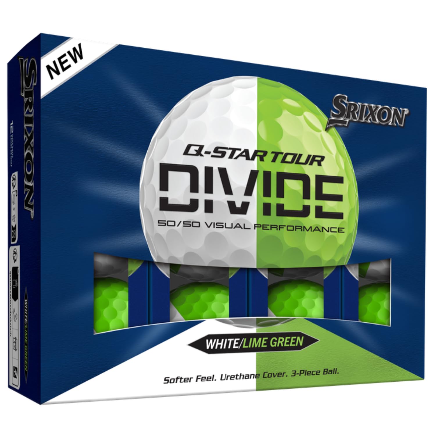 Srixon Q-Star Tour Divide, Bi-Color Urethane Golf Balls, Soft Hit Feel, Optimized Distance, FastLayer Core with 74 Compression, Gift Idea for Golfers, 12-Pack