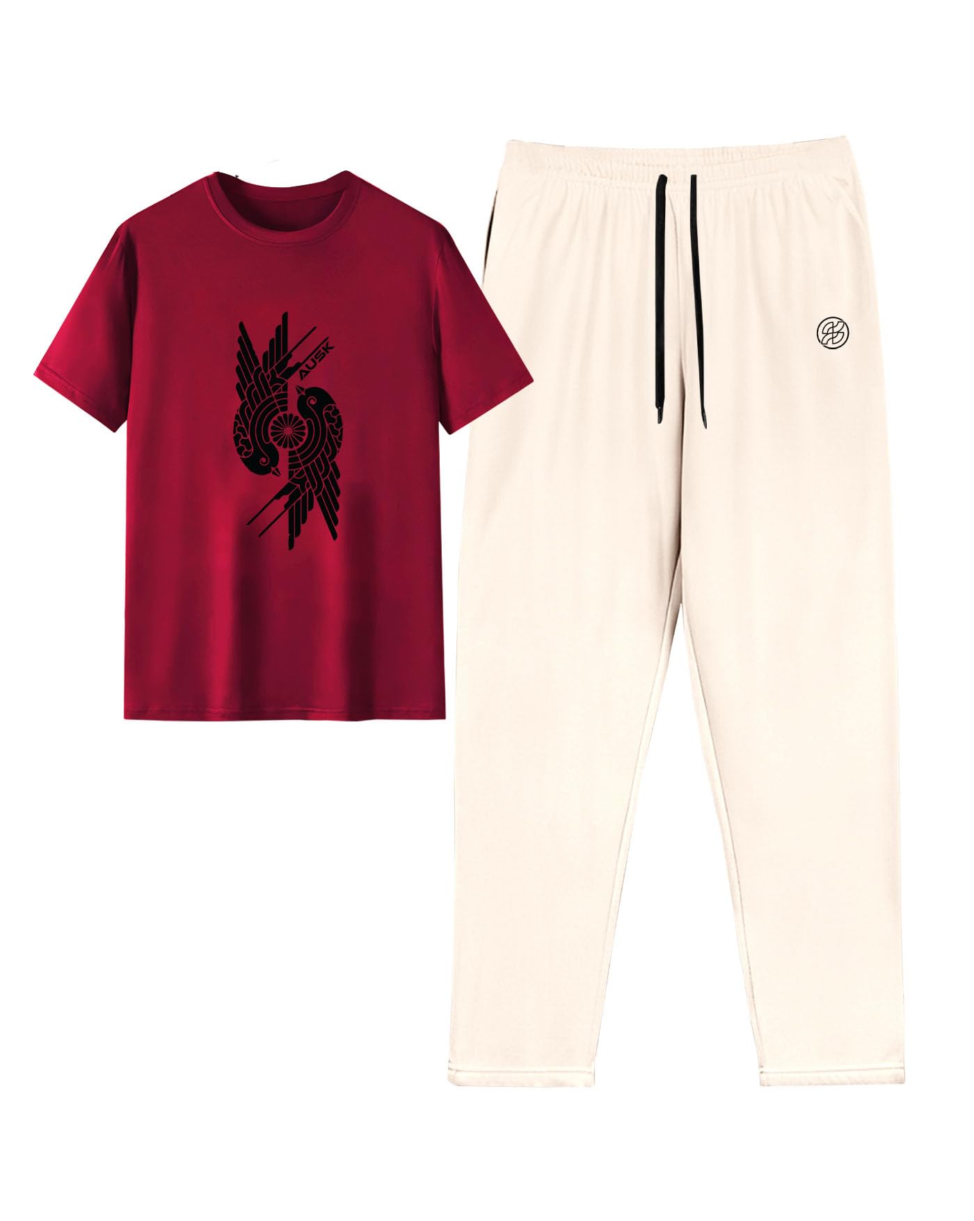 Men’s Apparel Set, Graphic Round Neck T‑Shirt + Off‑White Track Pants with Drawstring Waist – Casual Wear, Athleisure Outfit, Streetwear Loungewear Fashion-picture-44
