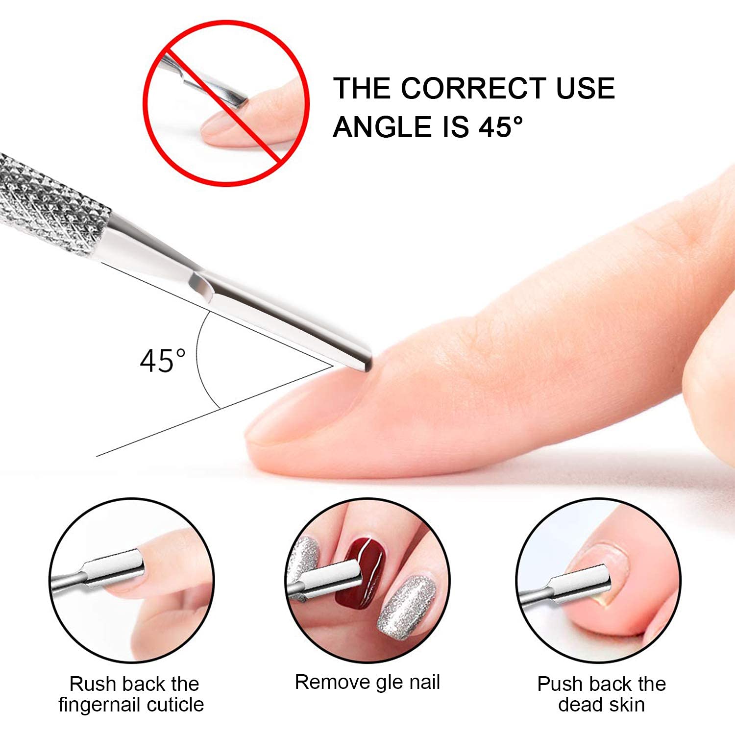 Cuticle Pusher and Cutter - Professional Stainless Steel Dual Head Cuticle Pusher UV Gel Polish Soak Off Remover Tool Nail.