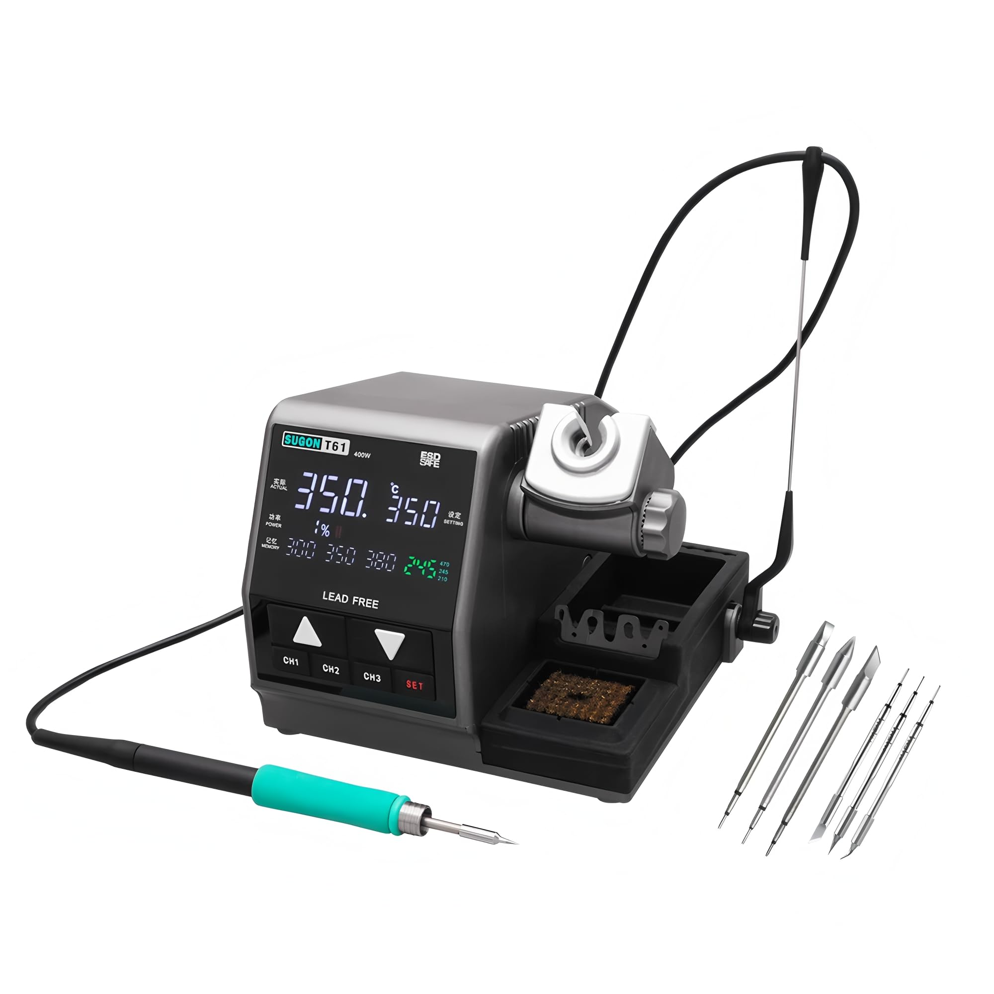 SUGON T61 Soldering Station 400W Compatible Soldering Iron Tip C470/245/210 Large Solder Joints Welding Rework Station(470+3Tips)