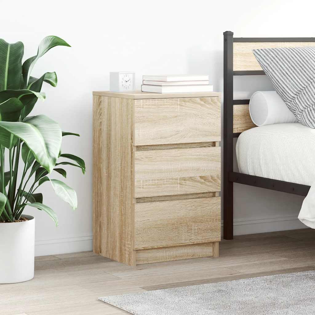 vidaXL Mesilla de Noche con 3 cajones Roble Sonoma 39x35x65 cm, mesilla de Noche, mesita Auxiliar para Dormitorio, Muebles de Dormitorio