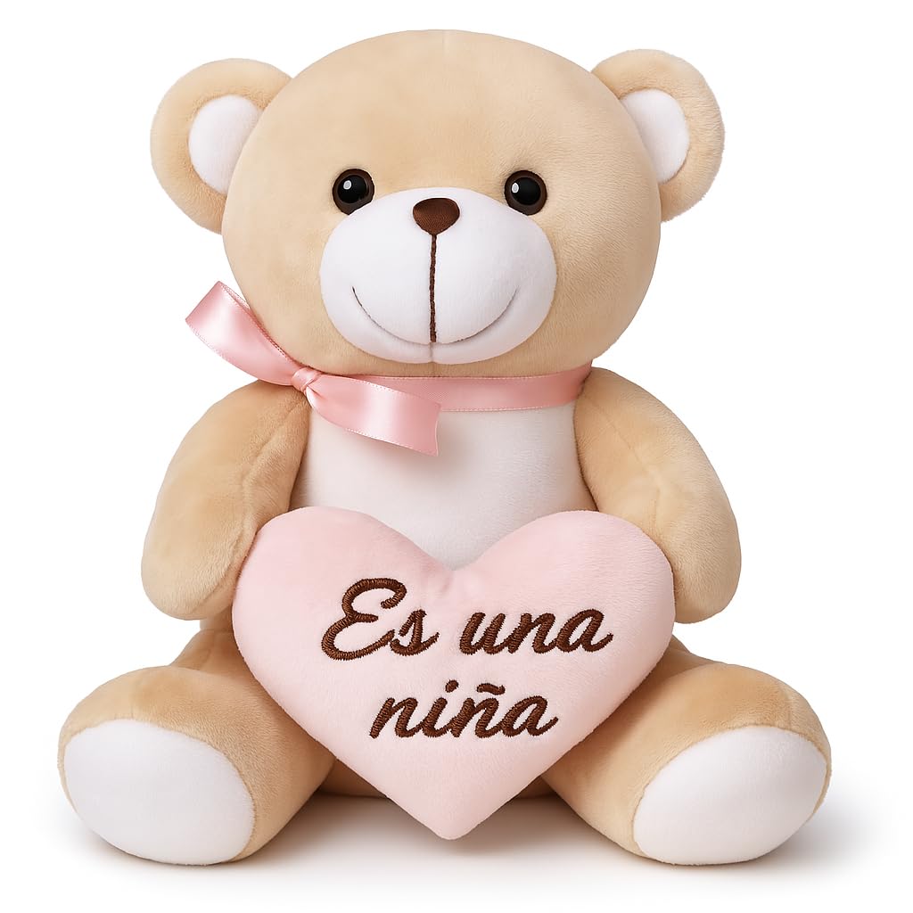 Gdecora Regalo de Nacimiento: Peluche con Corazón Es una Niña – Osito 20 cm para Bebés y Baby Shower Color Rosa