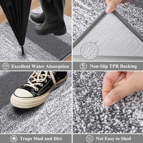Vaukki Indoor Doormat Entryway Door Mat, Non Slip Absorbent Mud Trapper Mat Inside Floor Mat, Washable Door Carpet for Entryway (24''x36'', White and Grey)