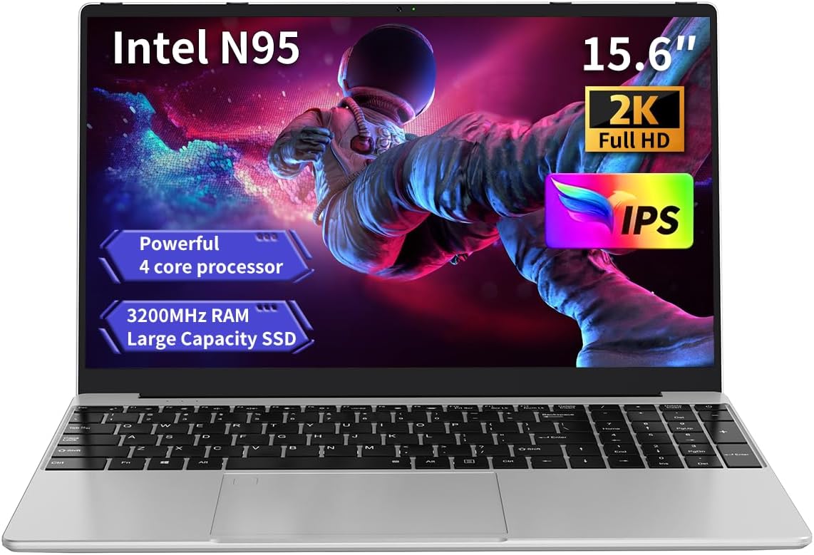 Gaming Laptop with N95 up to 3.4GHz, 16GB RAM, 512GB SSD, 15.6″ 2K Display – Fast Windows Gaming Laptop for Work, Study & Entertainment – Slim & Lightweight with Fingerprint Unlock
