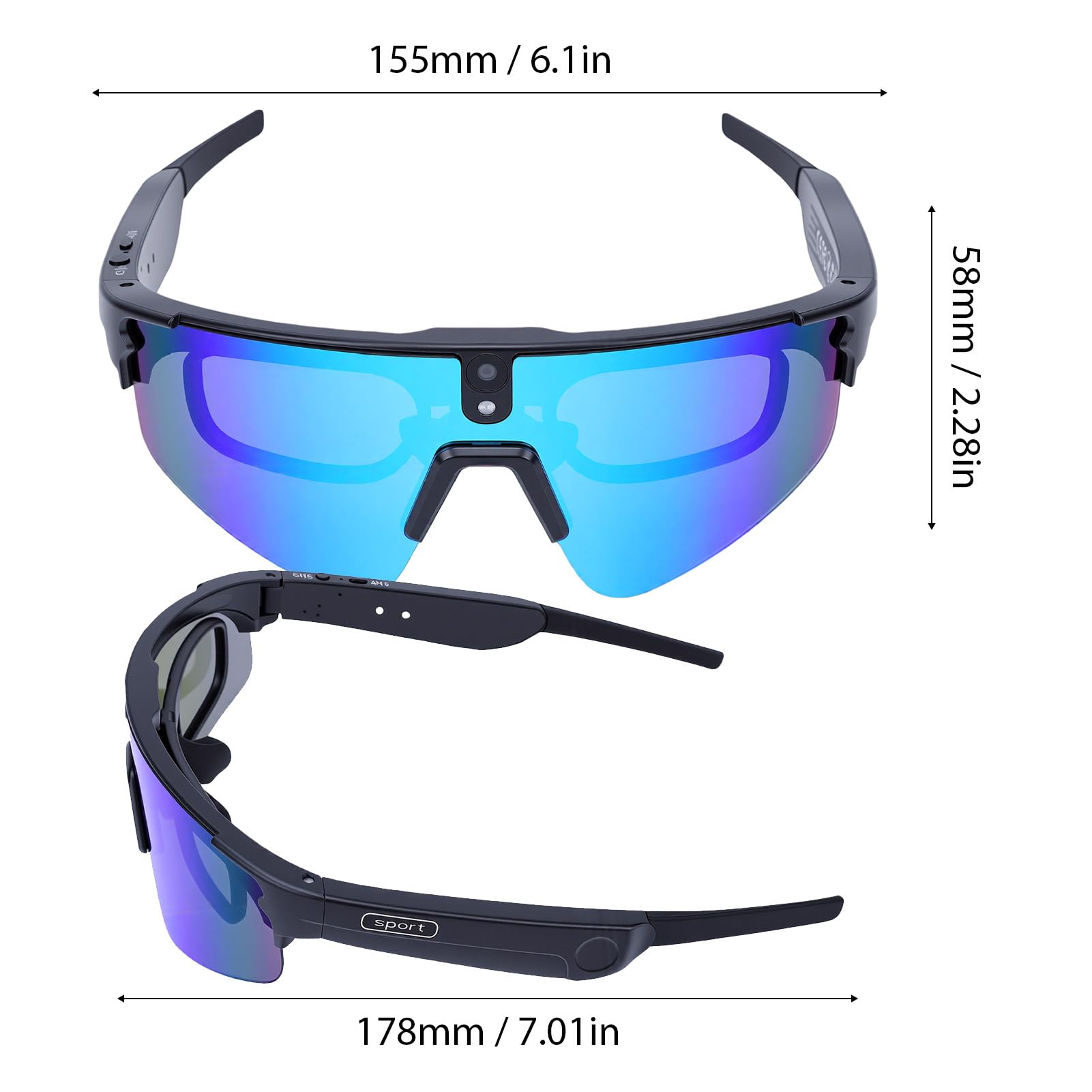 Naroote Occhiali da Ciclismo Intelligenti 4K AI, Occhiali Bluetooth in ABS PC for Ciclismo e attività All'aperto (Blu)