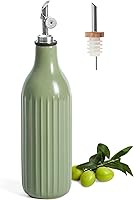 FE FUN ELEMENTS 19oz Green Ceramic Olive Oil Dispenser Bottle - Precision Spouts for Kitchen Vinegar Syrups