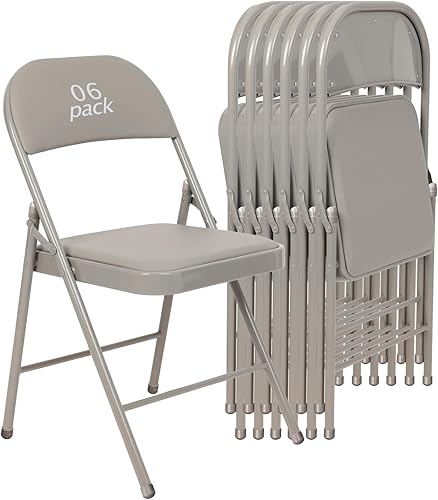 Juego de 6 sillas plegables acolchadas grises, cómodas sillas portátiles apilables para interiores y exteriores, eventos, fiestas, oficina, bodas