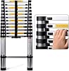 DELXO 12.5 FT Aluminum Telescoping Extension Ladder EN131 Certified Extendable Ladder Telescoic Ladder with Finger Protection Spacers Non-Slip, 330 lb Max Capacity