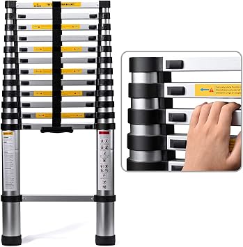 DELXO 12.5 FT Aluminum Telescoping Extension Ladder EN131 Certified Extendable Ladder Telescoic Ladder with Finger Protection Spacers Non-Slip, 330 lb Max Capacity